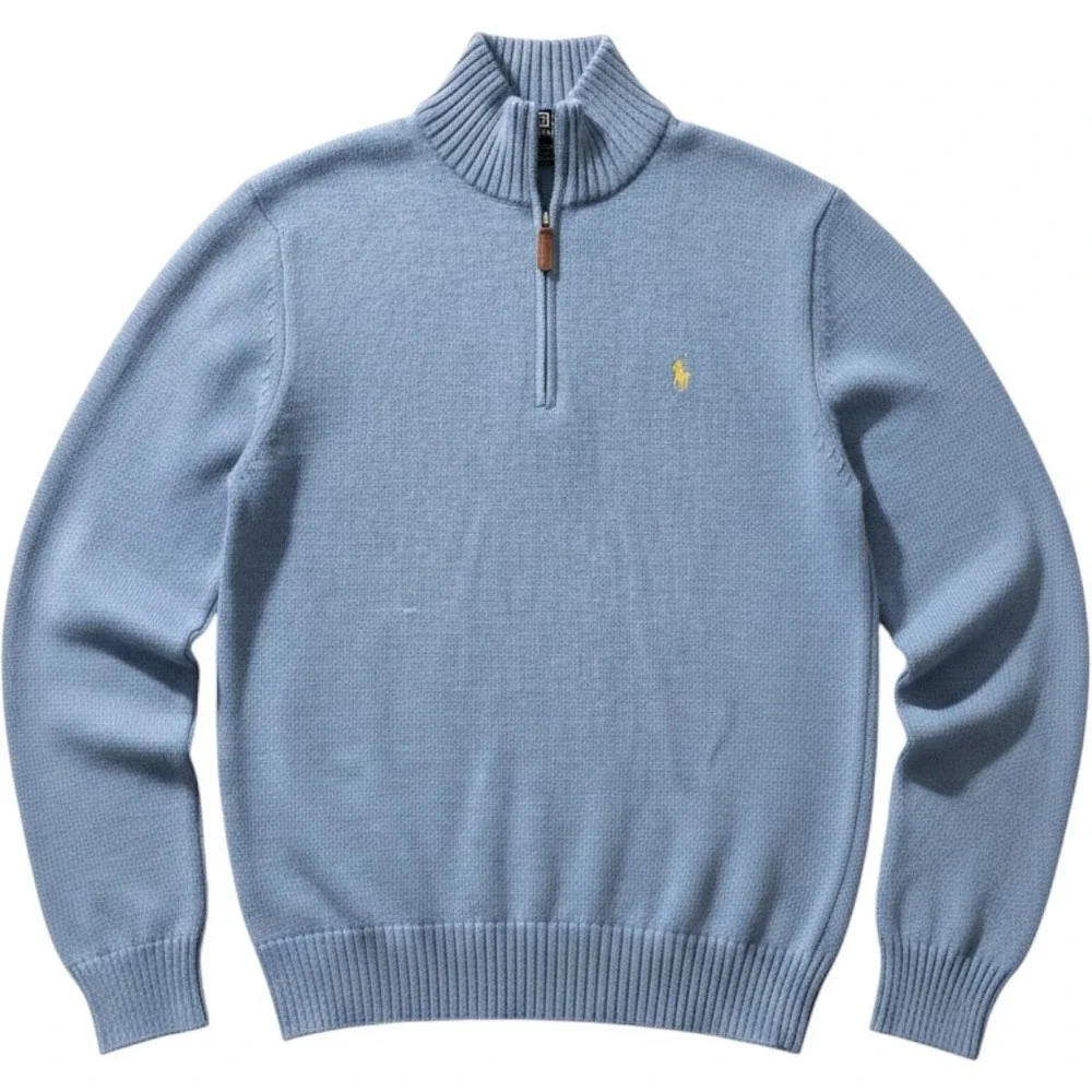 Polo Ralph Lauren Quarter Zip Sweater M Blue Cotton Pony Logo Preppy Old Money